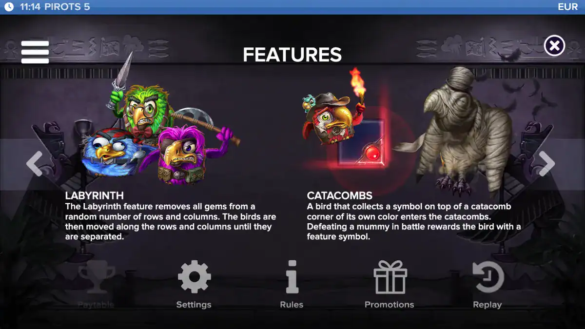 Catacomben en Labyrinth feature in Pirots 5